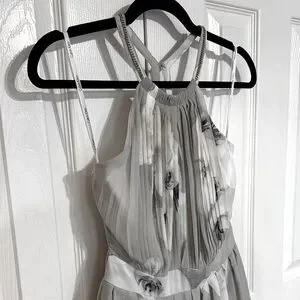 halter dress vintage Vintage 1950s Halter Dress with Shelf Bust Pink Chiffon Size XS main image 1